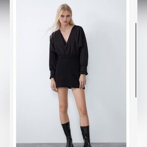 Zara Black Contrasting Tweed Long Sleeve Dress Size Large